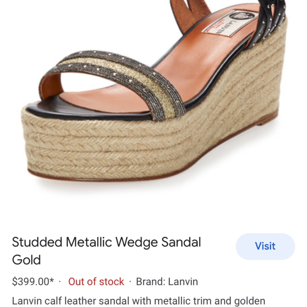 Lanvin Paris studded metallic wedge sandal in gold. Worn aboutβ 8x